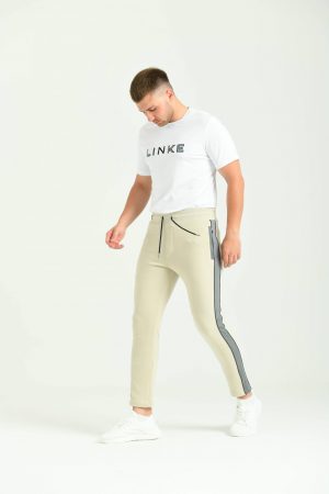Linke Stripe Fleece Bej Pantolon