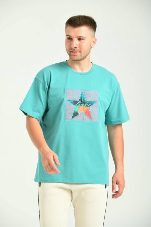 Linke Star Aplike Turkuaz T-Shirt