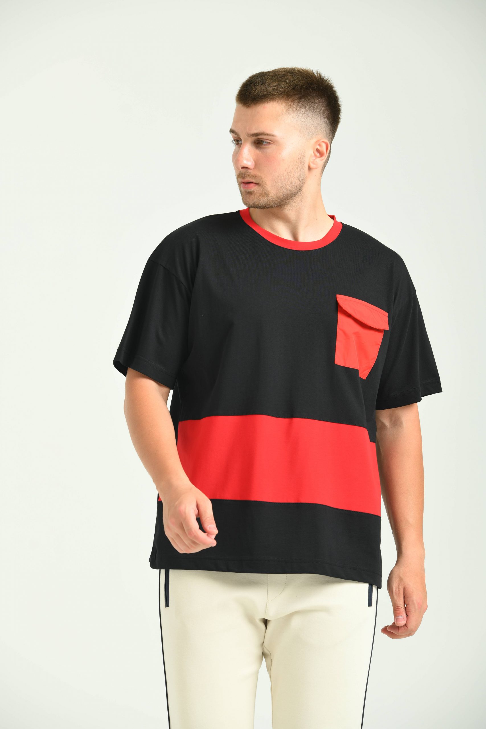Cep Paraşüt Kapak Siyah T-Shirt